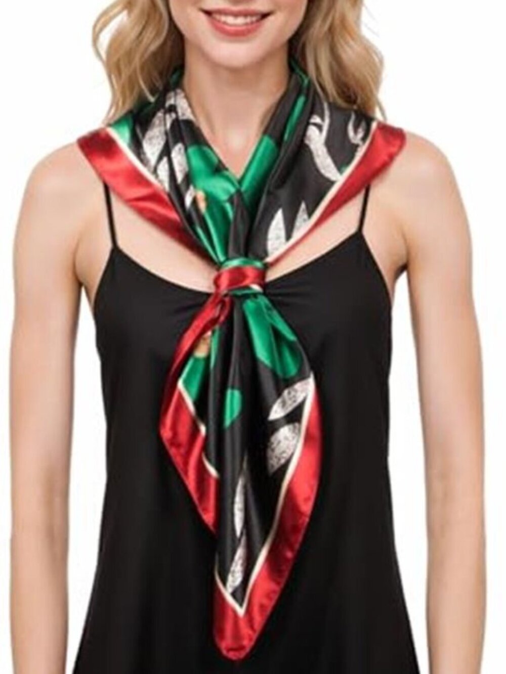 Silky Feel Head Scarf Red Green Black Elegant Square Scarf for Summer